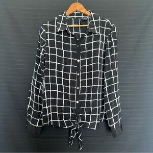 New Directions womens black white long sleeve button front collared shirt XL